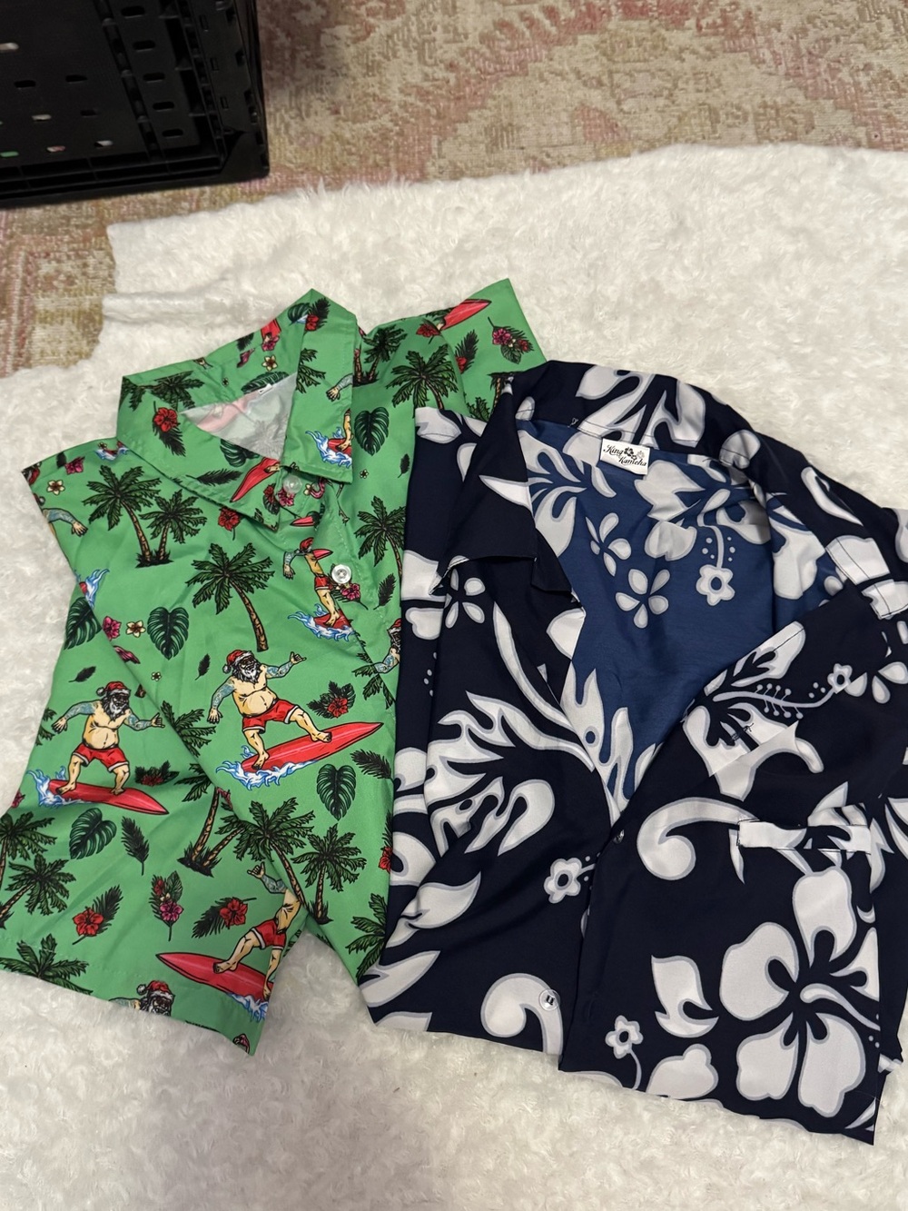 BUNDLE - Green Surf Print & Navy White Floral Casual Button-Down Shirts